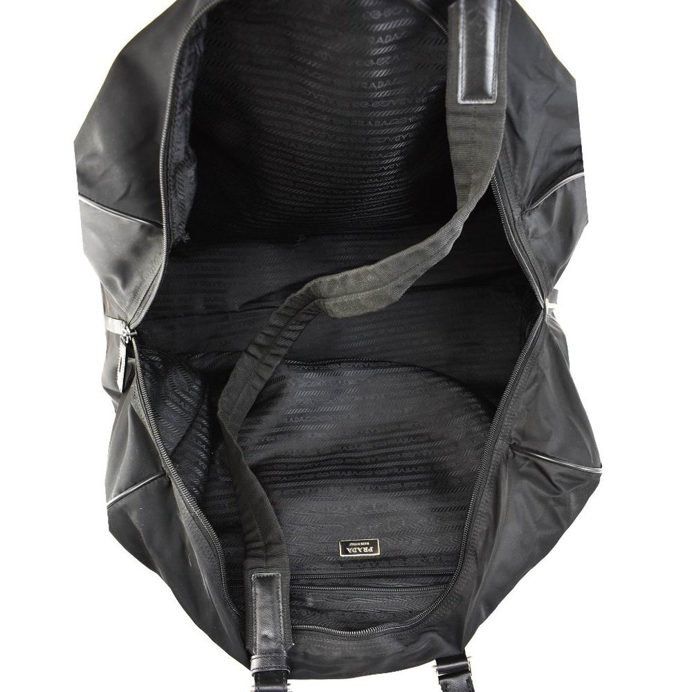 PRADA: Black, Tessuto Nylon & Saffiano Leather Duffel/Weekender Bag (su) - Picture 11 of 12